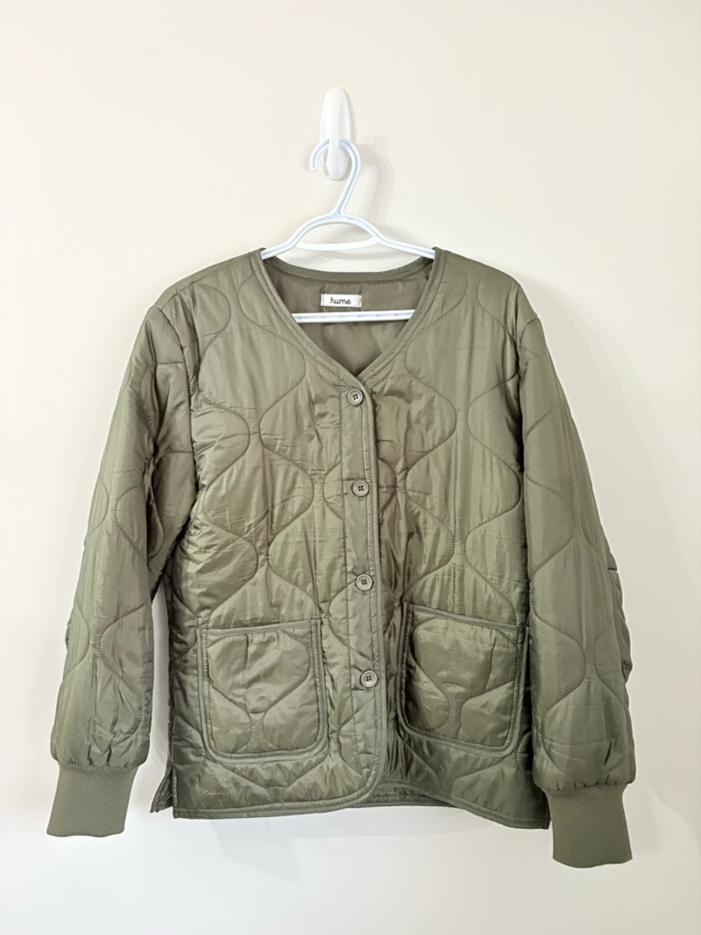 HUME Quilted Chore Jacket Olive Green Womens M lined Spring Gorpcore Outdoor